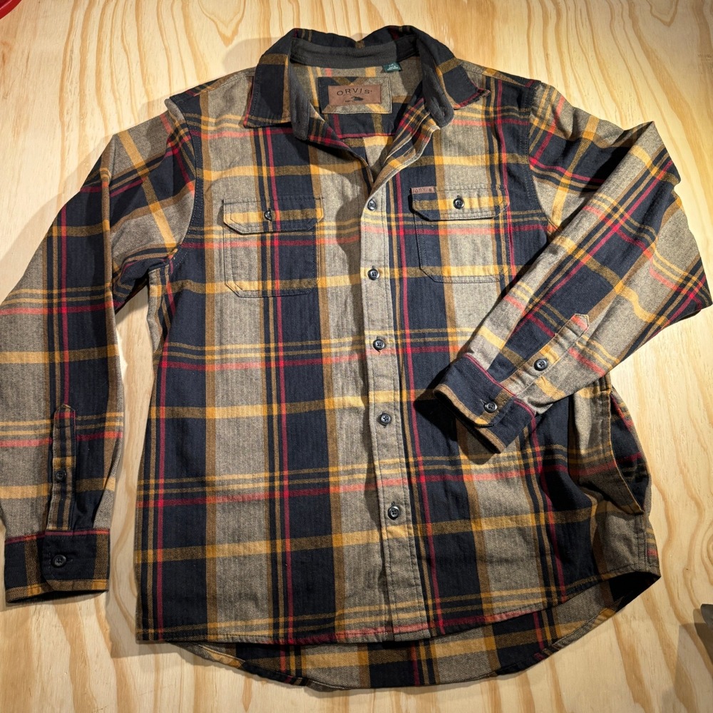 Orvis Men's Classic Collection Brown Yellow Plaid Button Up Flannel Shirt Size L - Picture 4 of 6